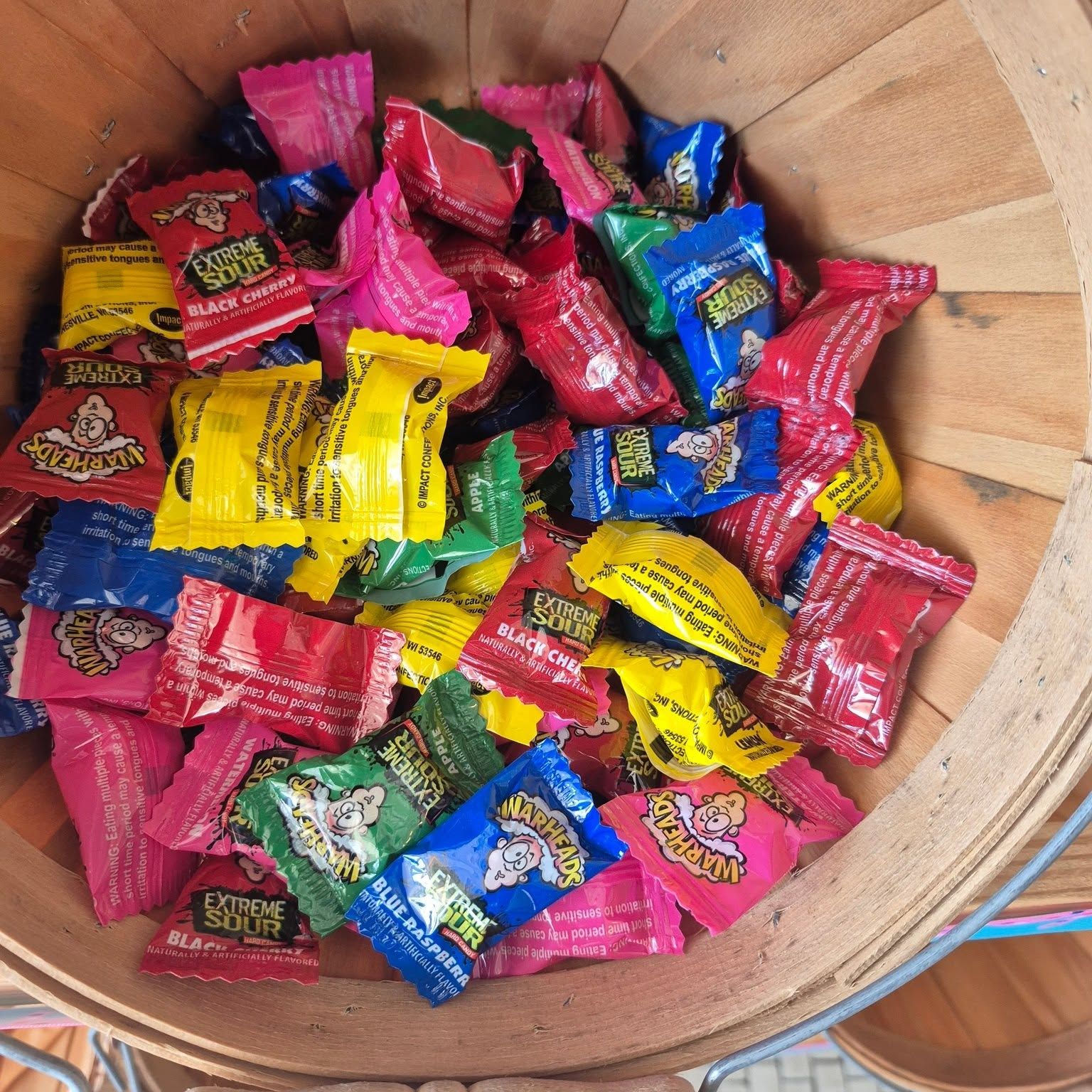 Basket of colorful wrapped candies at The Candy Shoppe on Main