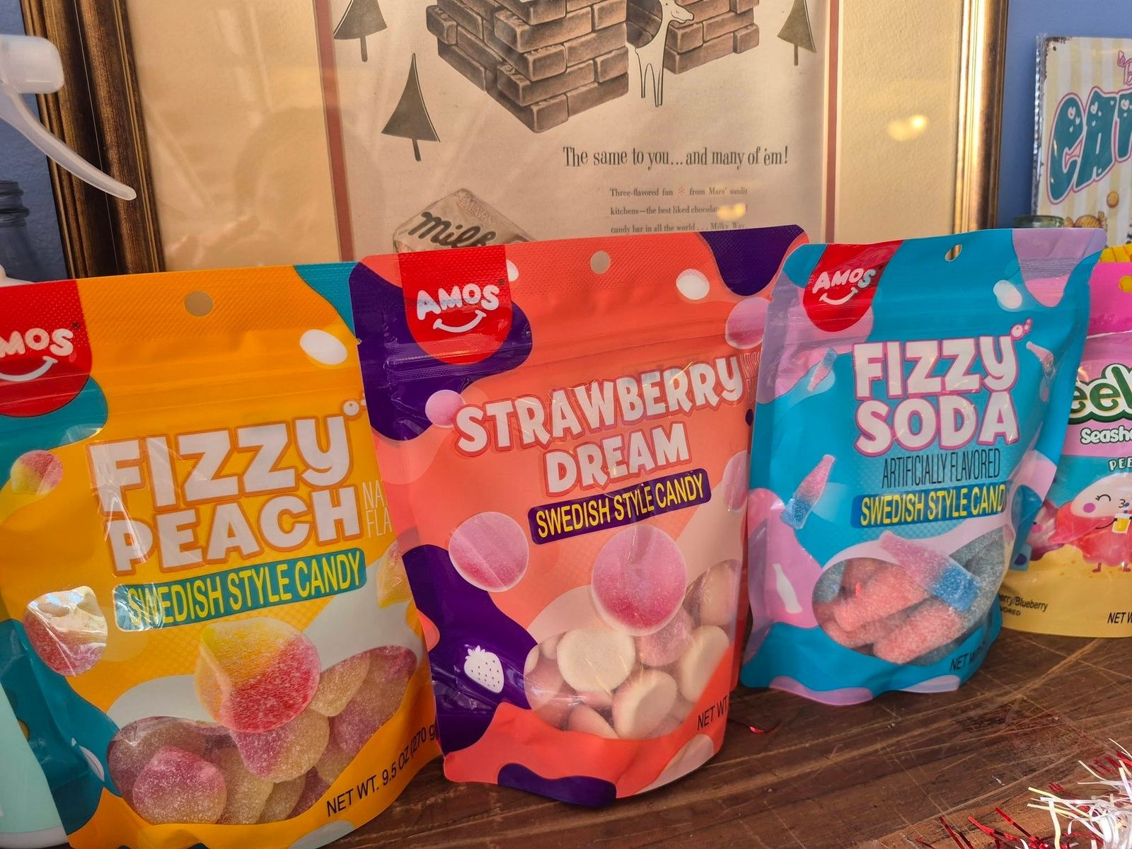 Swedish candy pouches on display at The Candy Shoppe on Main