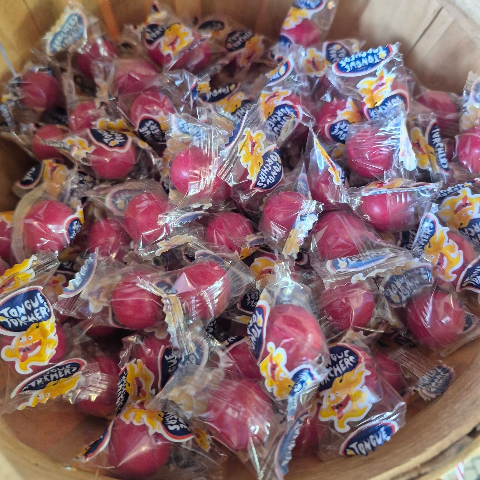 Basket of wrapped candy pops at The Candy Shoppe on Main