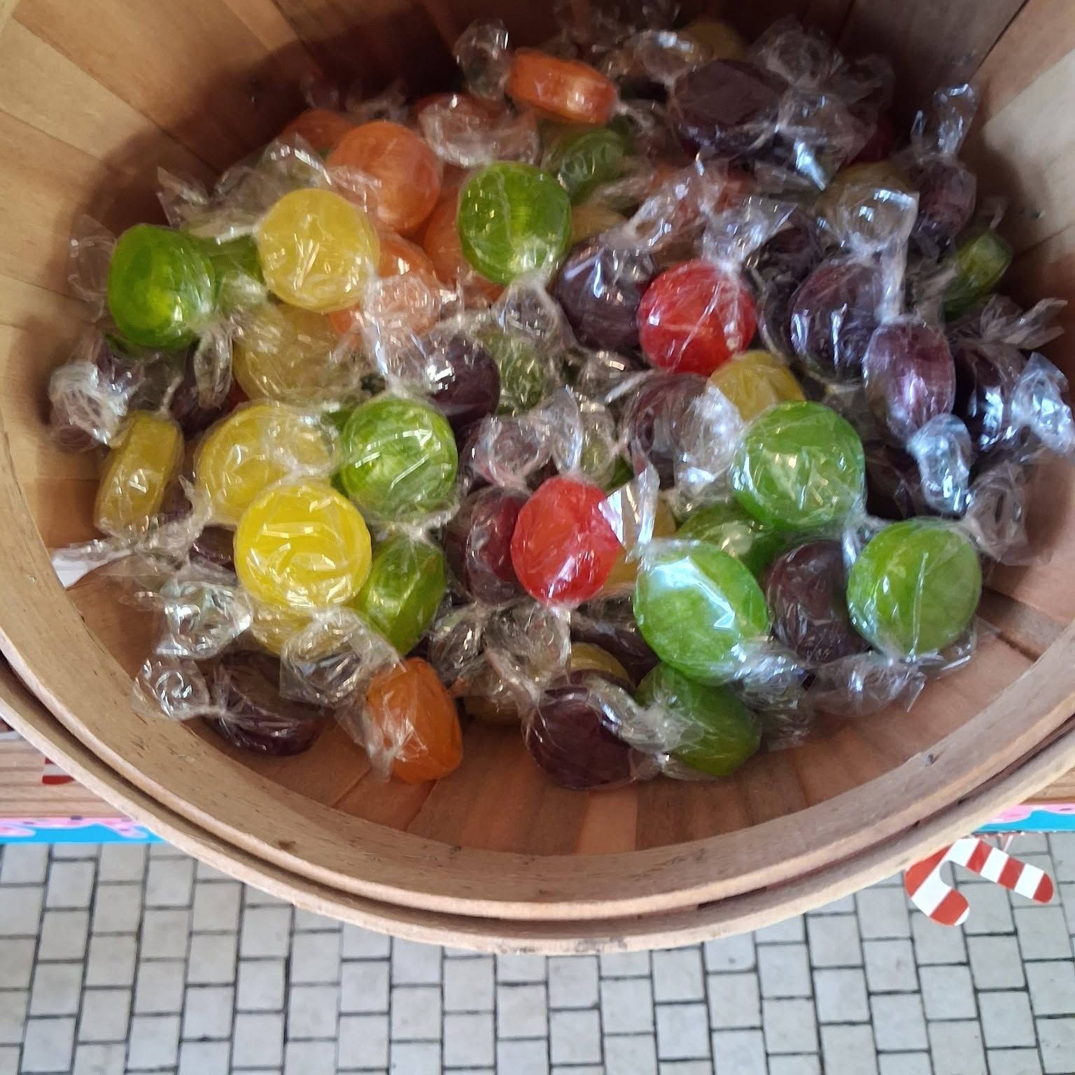 Old-fashioned candies in wooden barrels at The Candy Shoppe on Main