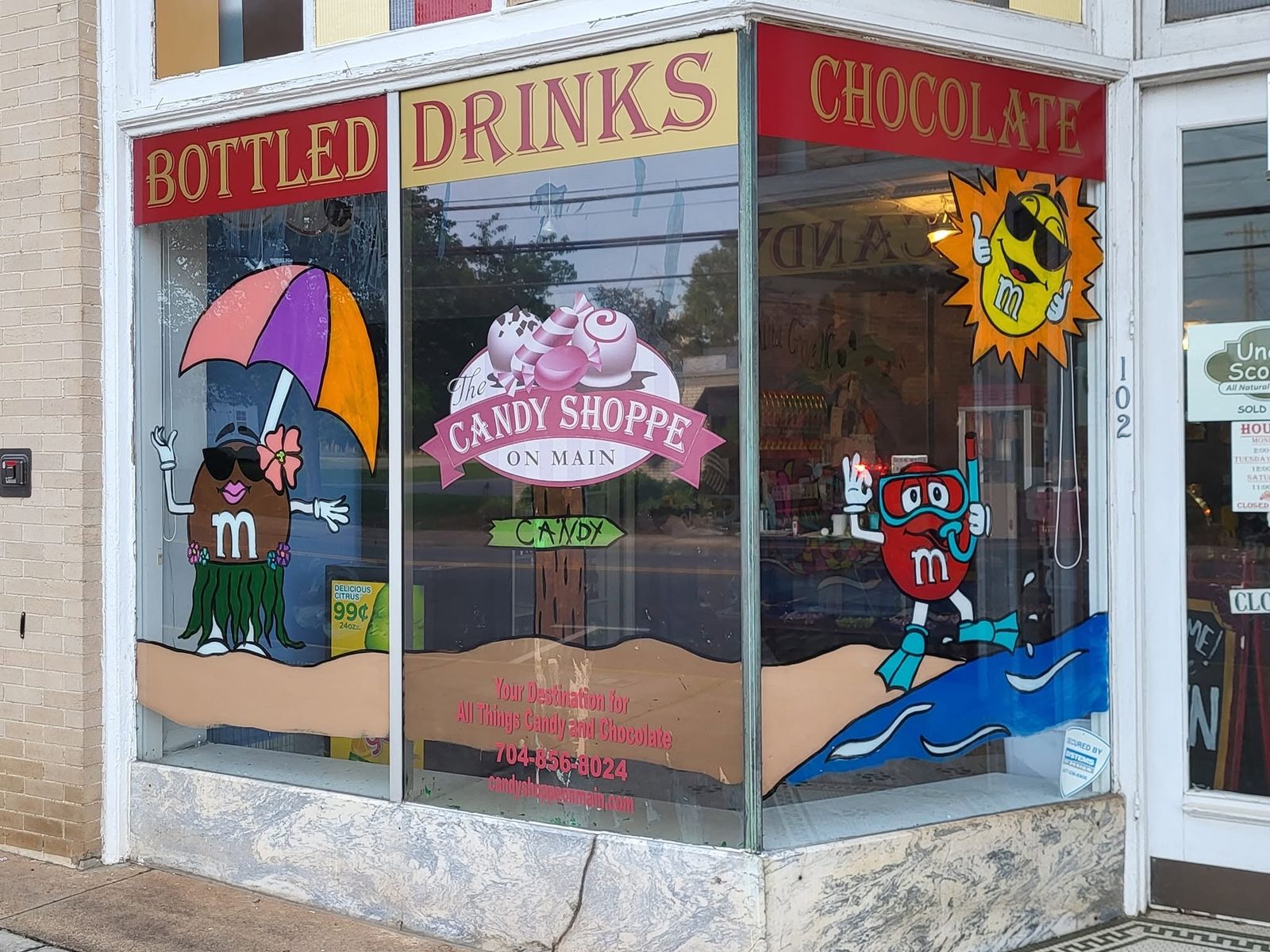 The storefront of The Candy Shoppe on Main in downtown China Grove