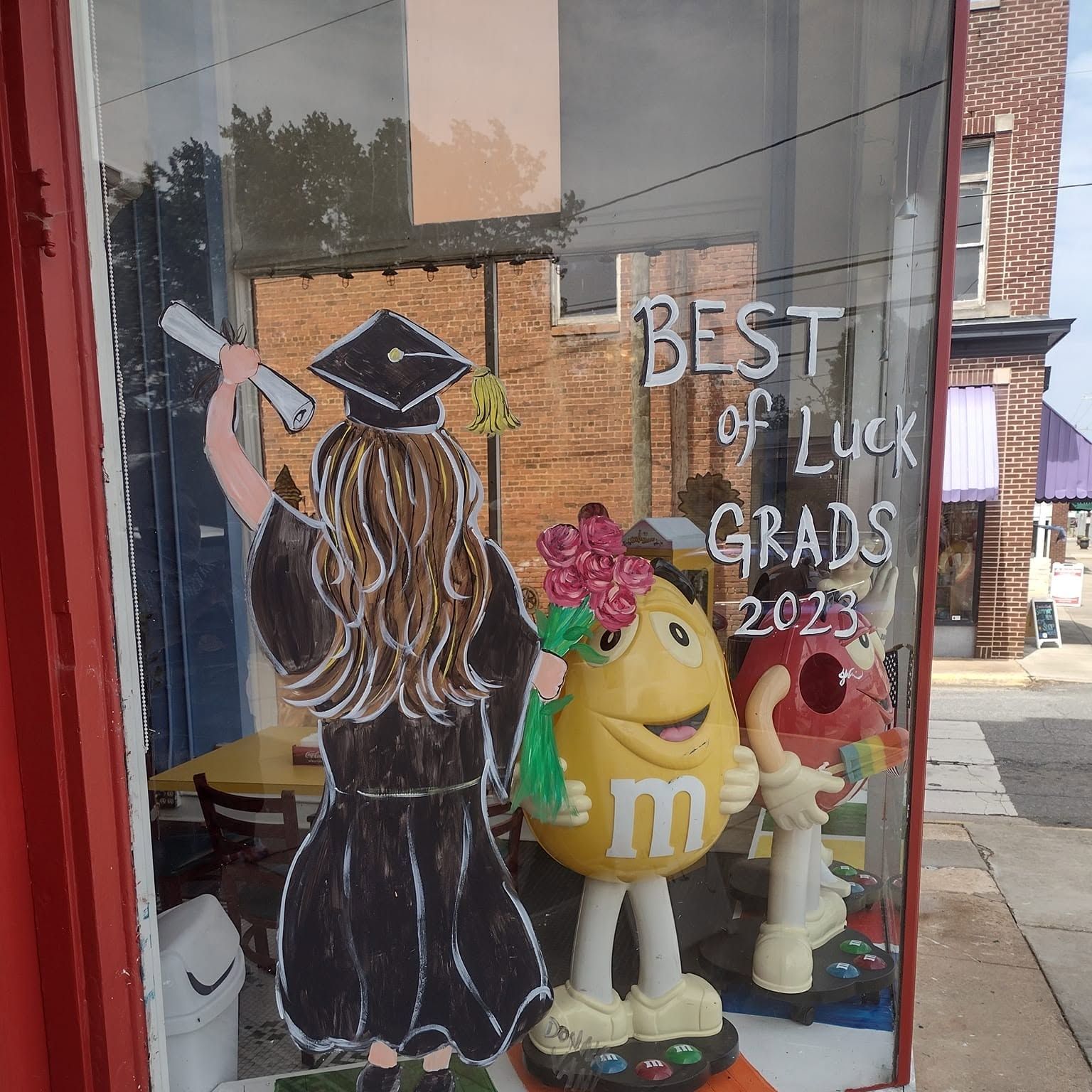 Hand-painted window art at The Candy Shoppe on Main