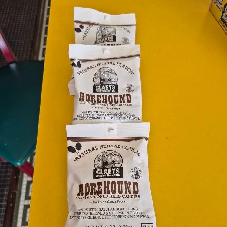 Bags of Claeys horehound hard candy at The Candy Shoppe on Main