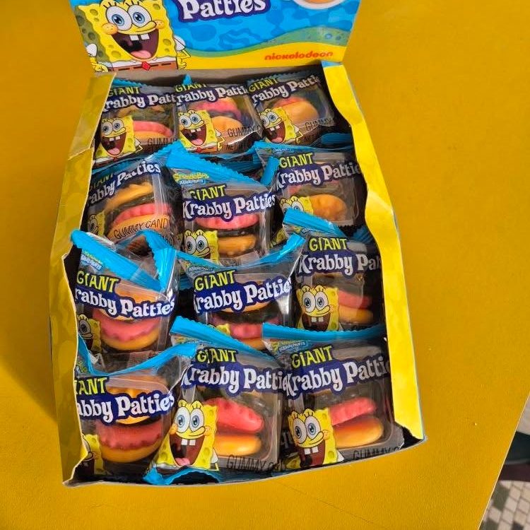 Bags of Giant Krabby Patties gummy candy at The Candy Shoppe on Main