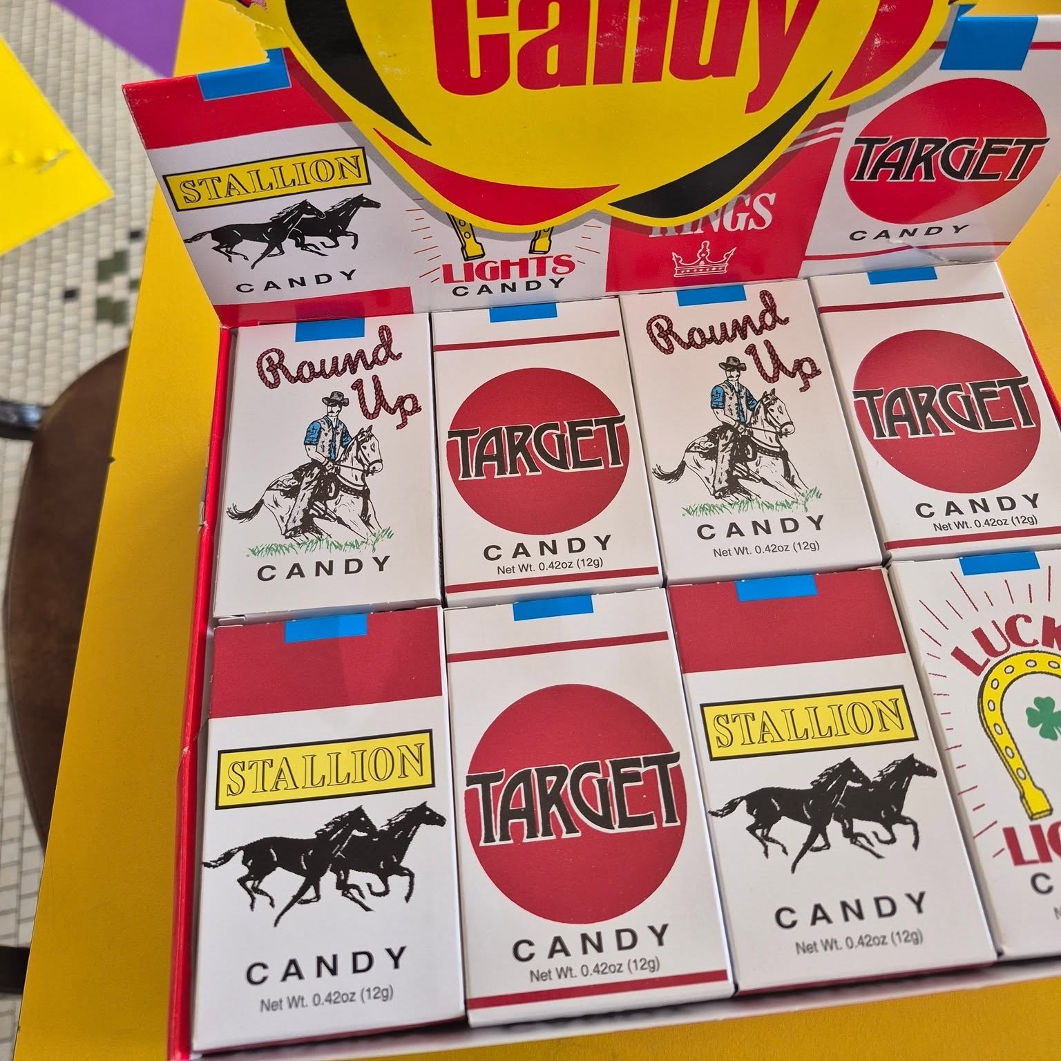 Display box of candy sticks at The Candy Shoppe on Main