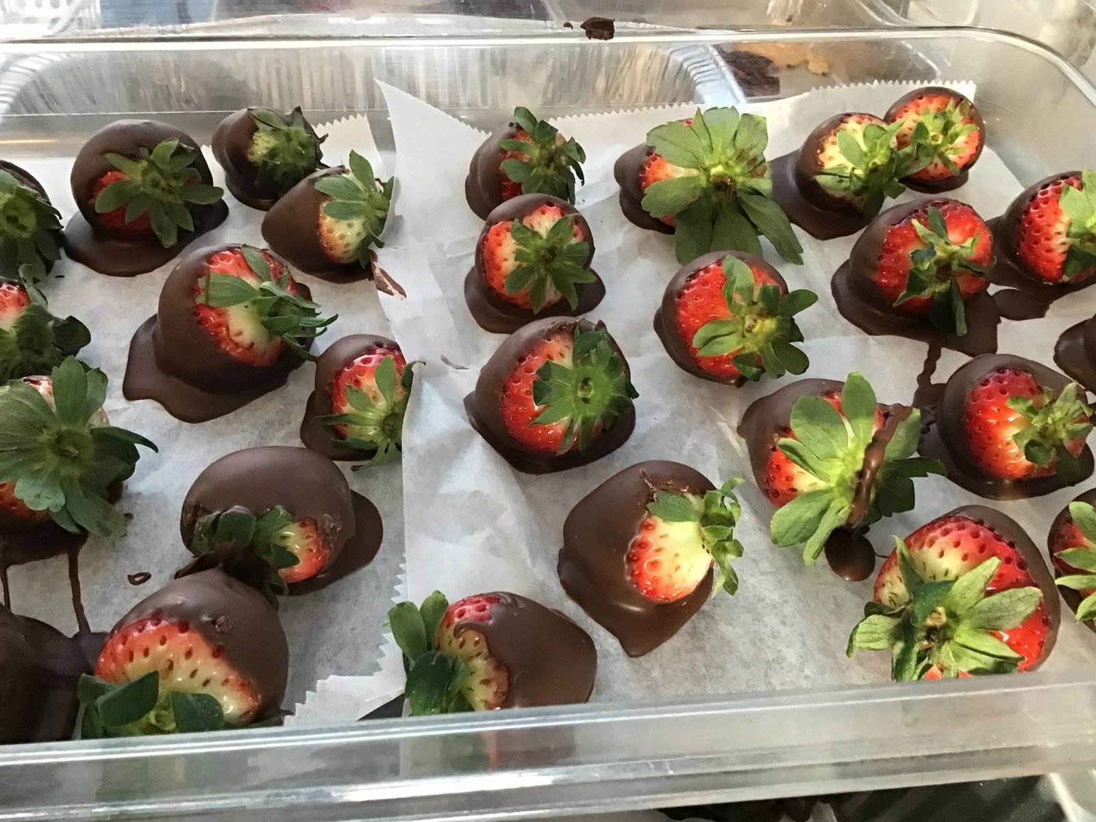 Tray of chocolate-covered strawberries at The Candy Shoppe on Main