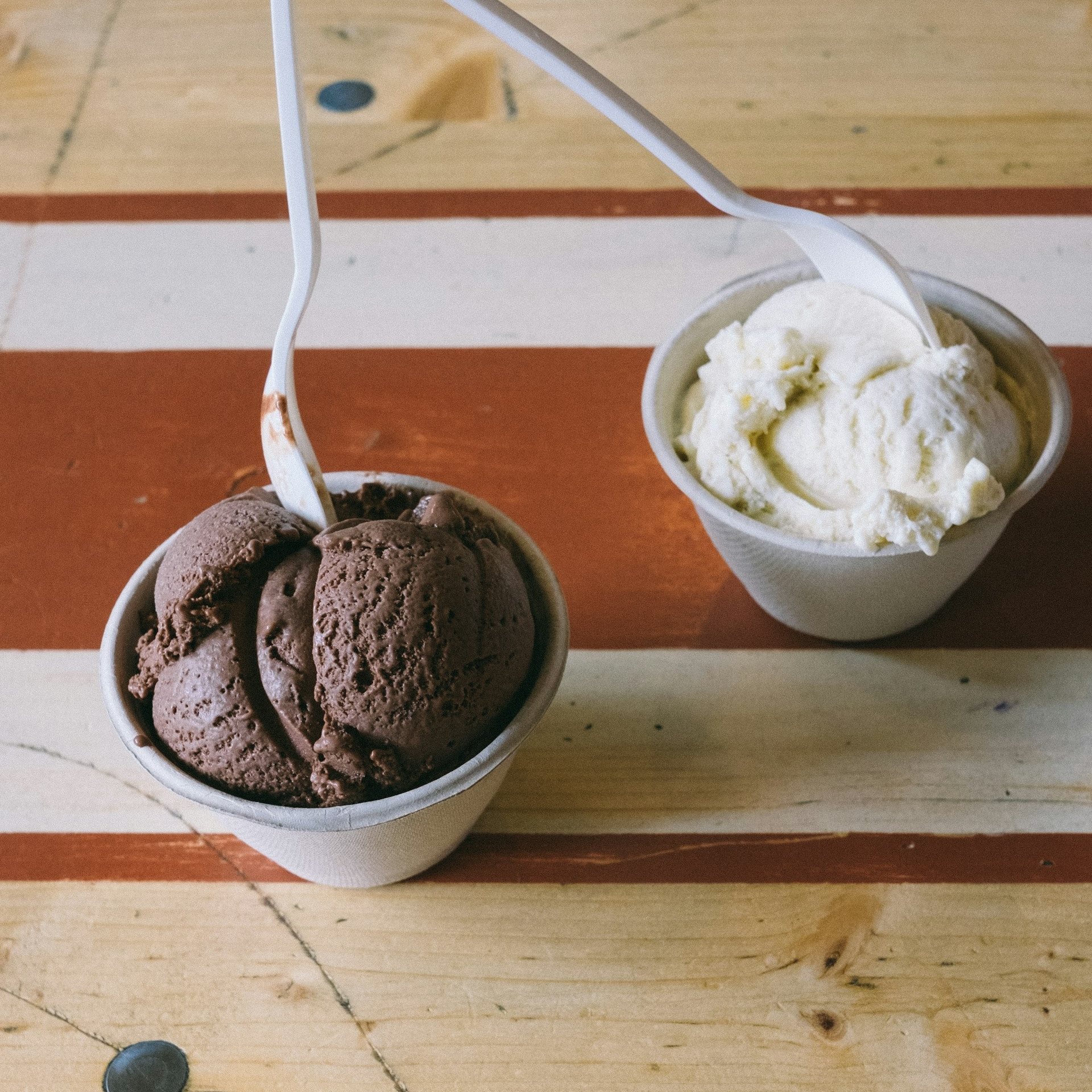 Bowls of hand-dipped chocolate and vanilla ice cream at The Candy Shoppe on Main